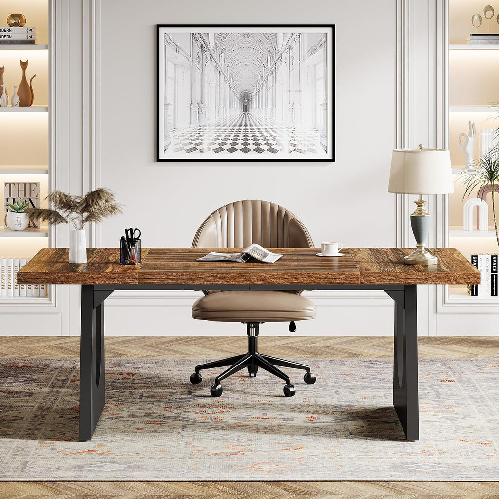 Tribesigns 70.86-Inch Executive Desk, Large Computer Office Desk with Double Wood Pedestal, Modern Simple Style Rectangle Writing Table for Home Office (Dark Brown)