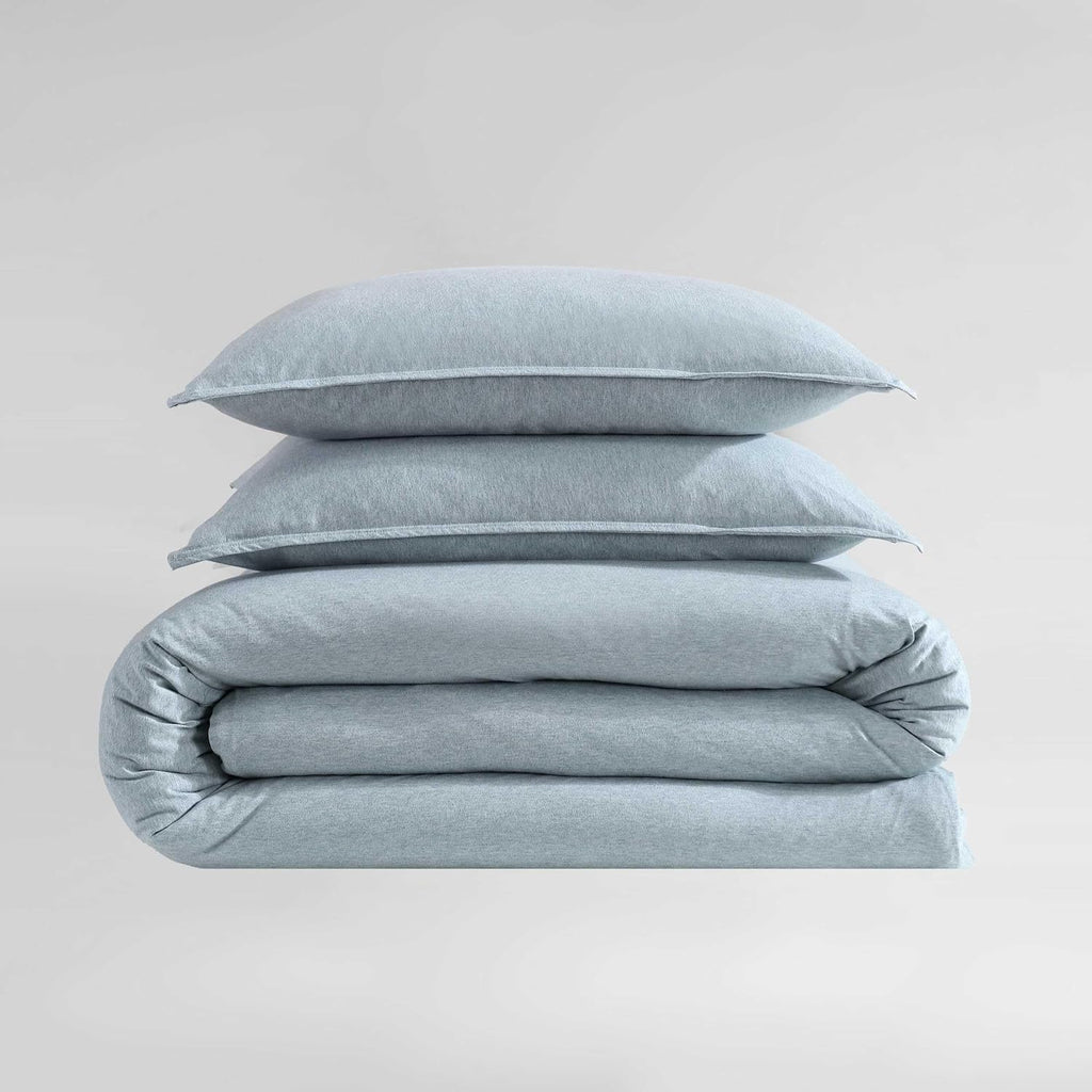 Calvin Klein - Queen Comforter Set, Naturally Soft Cotton Cotton Melange Jersey Bedding with Matching Pillowcases, 3 Piece Bed Set (Modern Cotton Melange Blue)