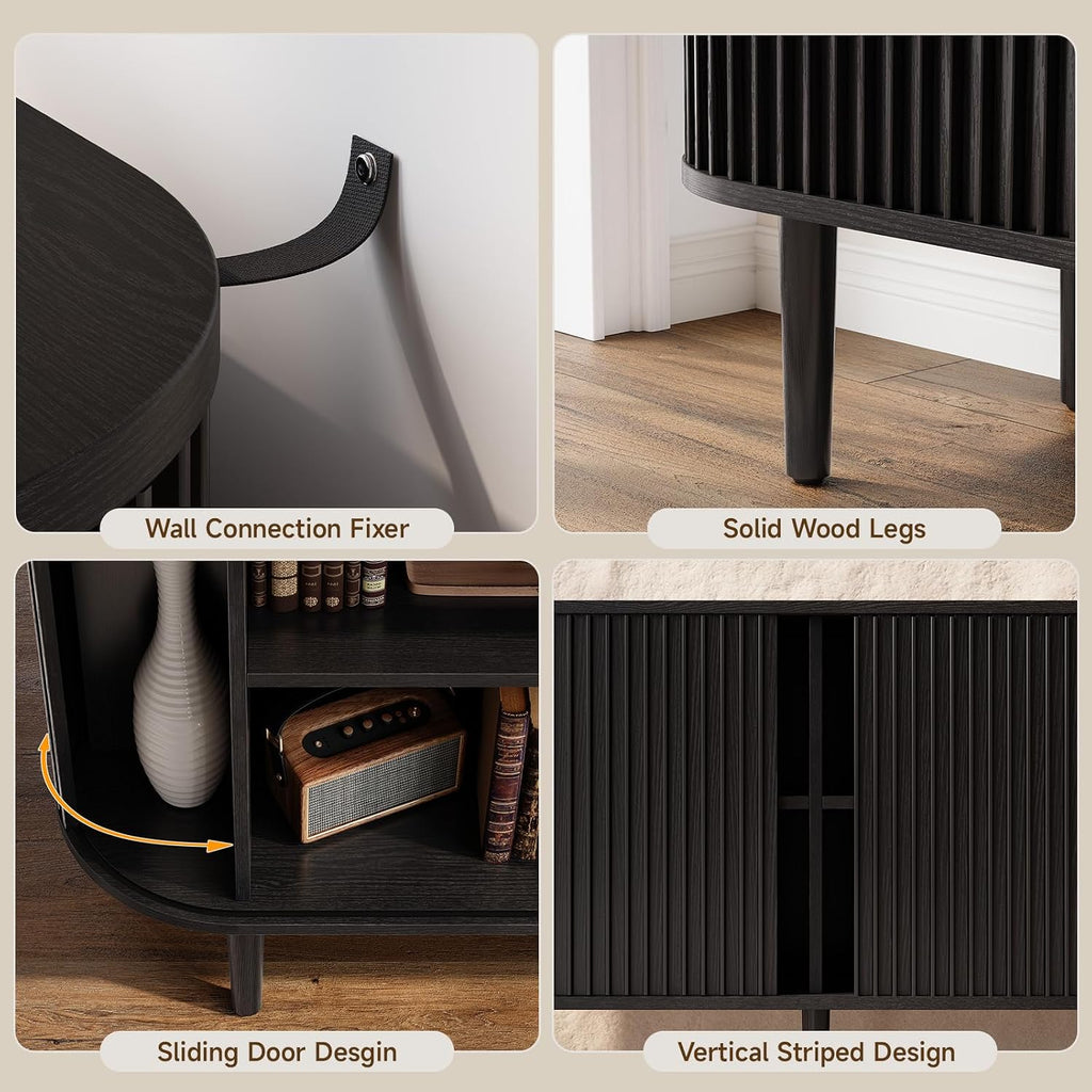 ONBRILL 55' Buffet Sideboard Cabinet with Sliding Doors, Mid-Century Modern Sideboard Buffet Cabinet with Storage & Adjustable Shelves, Accent Coffee Bar Console Table for Kitchen, Entryway, Black