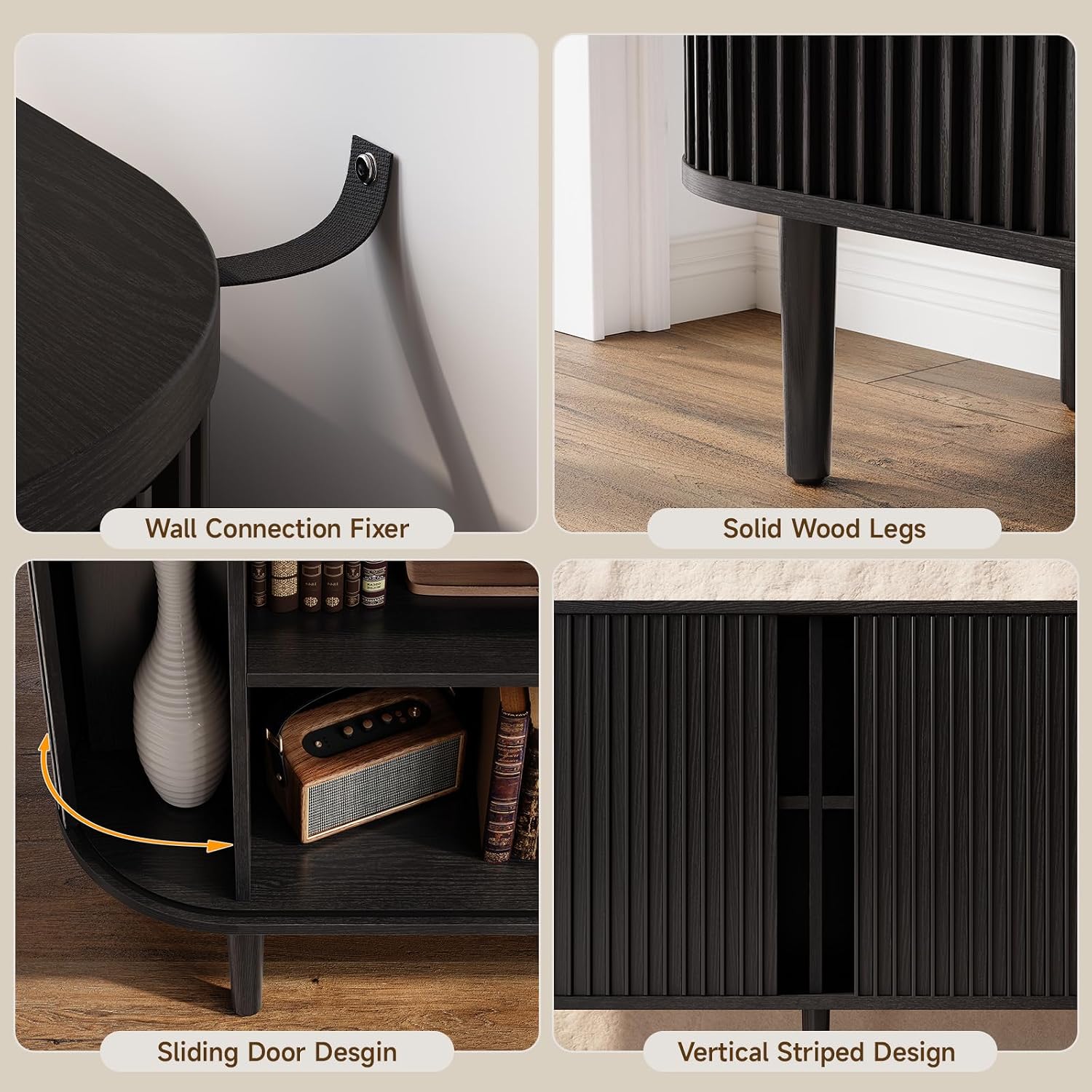 ONBRILL 55' Buffet Sideboard Cabinet with Sliding Doors, Mid-Century Modern Sideboard Buffet Cabinet with Storage & Adjustable Shelves, Accent Coffee Bar Console Table for Kitchen, Entryway, Black