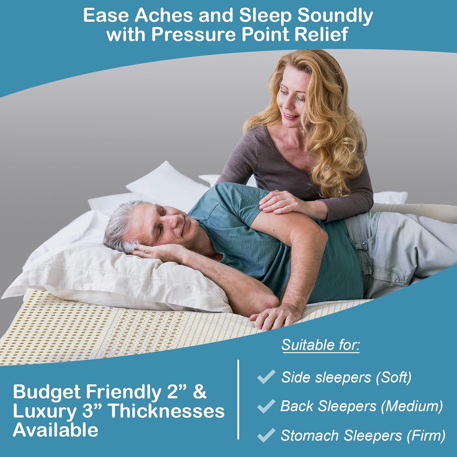 7 Zone Green Natural Organic Latex Mattress Topper Queen Size - 3' - Soft Plush Pillow Top - GOLS Certified Latex Foam Bed Pad for Side Sleepers Zonal Support Durable and Breathable