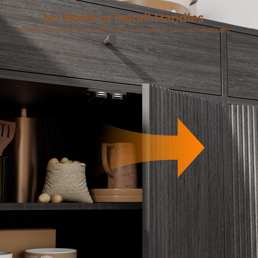 Mericonia Farmhouse Buffet Sideboard Cabinet with Storage, Fluted Coffee Bar with Doors and Adjustable Shelves, Modern Wood Console Cabinet with Drawers (4 Door, Grey 2 Drawer)
