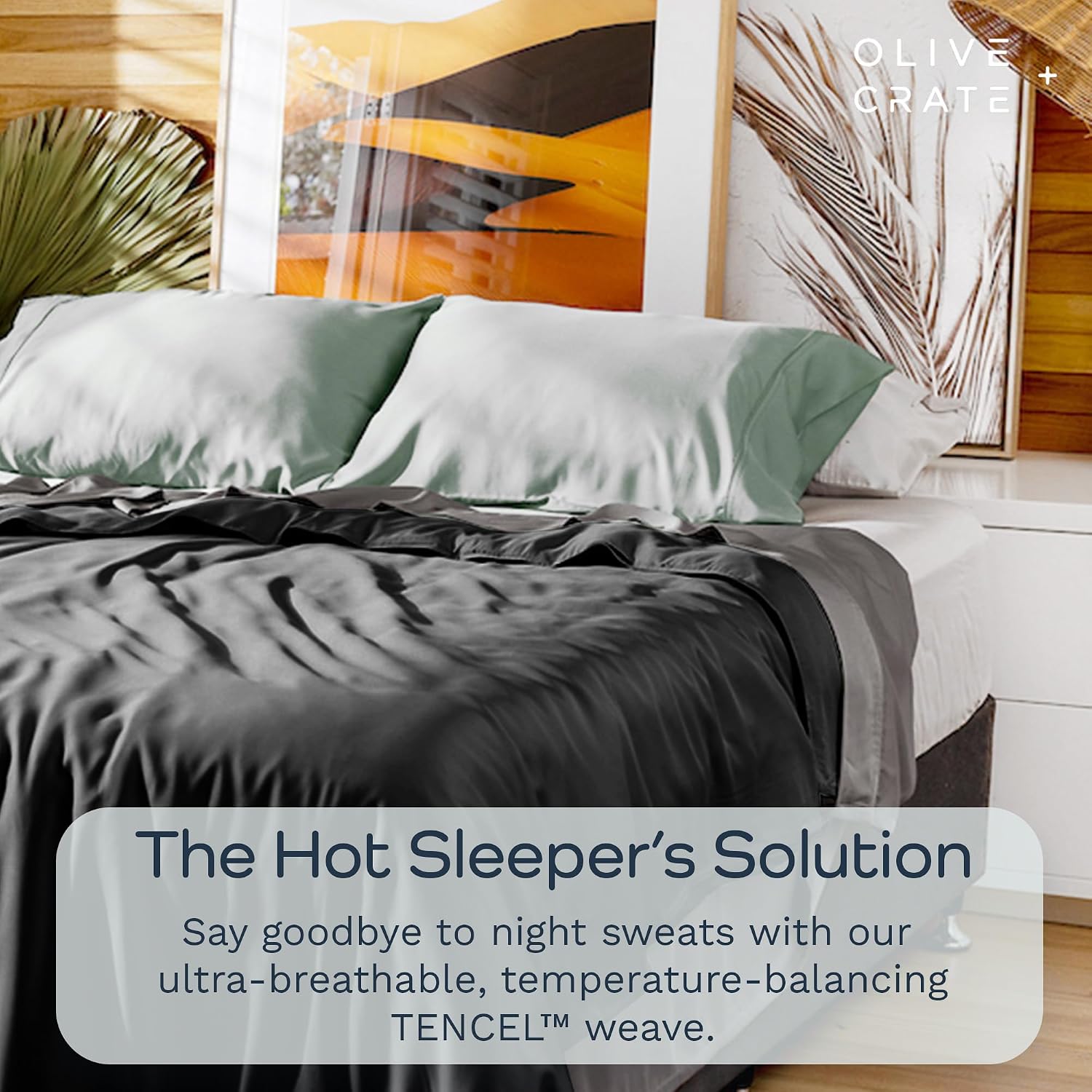 Olive + Crate Tencel King Duvet Cover Set - Hypoallergenic, Cooling Lyocell, Eucalyptus Duvet Cover for Hot Sleepers with Two Pillowcases - Charcoal 3-Piece