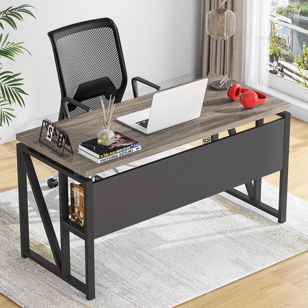 Tribesigns Grey Executive Desk with Cabinet, 55' L Shaped Computer Desk and lateral File Cabinet with Locks, 2 Piece Home Office Furniture Set for Hanging