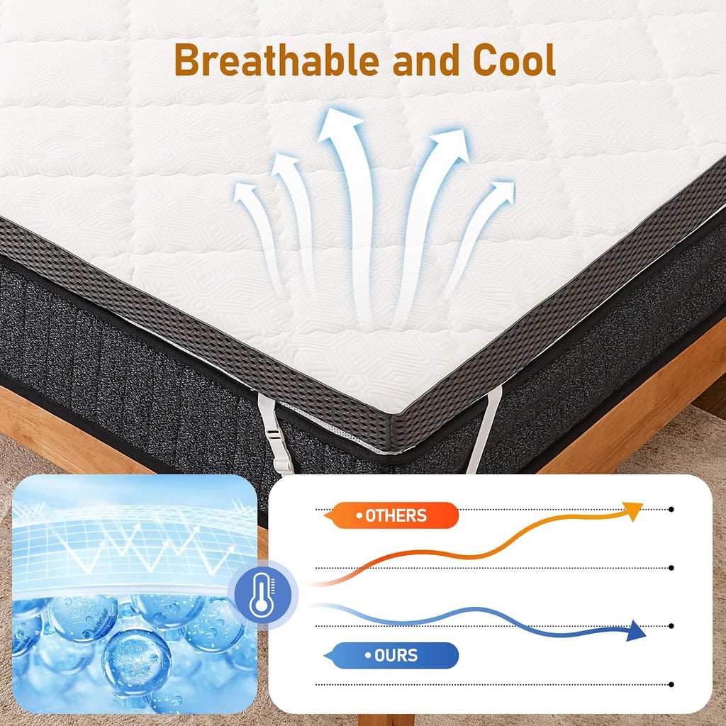 Firm Mattress Topper King 3-Inch: High Density Foam Mattress Pad, Extra Support for Back Pain Relief, Breathable Cooling Washable Cover with Anti-Slip Straps, CertiPUR-US Oeko-Tex Certified 80x76