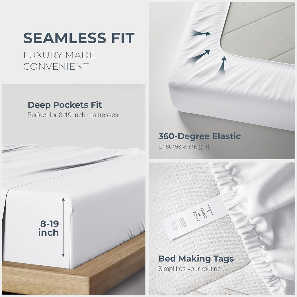 THREAD SPREAD 100% Egyptian Cotton Sheets Queen Size - Luxury 1500 Series Queen Sheet Set Egyptian Cotton (4 PC, White), Silky Soft, Sateen Weave, Cooling & Breathable, 17' Deep Pocket Bed Set