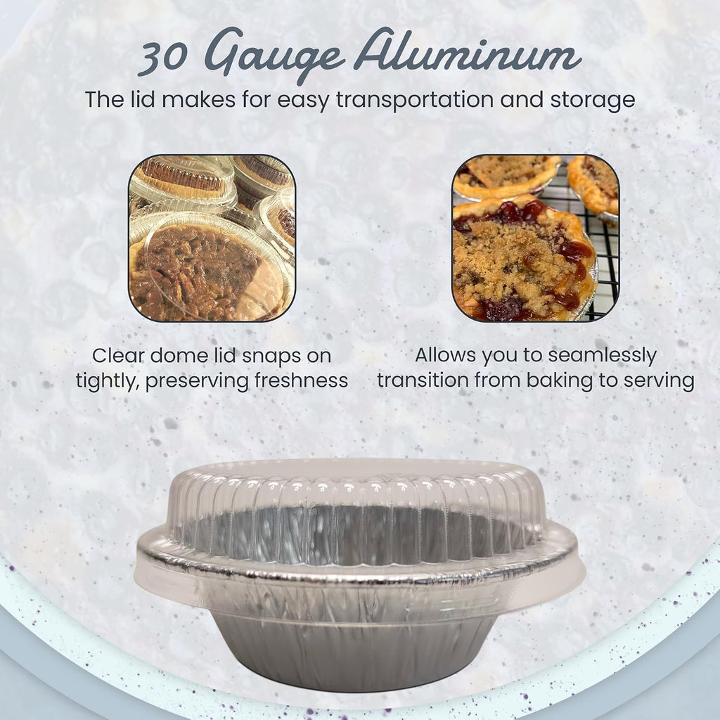 KitchenDance Mini Pie Tins with Snap-On Lids - Aluminum Pie Pans for Single Portions - Ideal for Fruit Tarts, Pies, Cheesecakes, Cobblers, Flan - Oven and Freezer Safe - 1152P (2000, Silver)