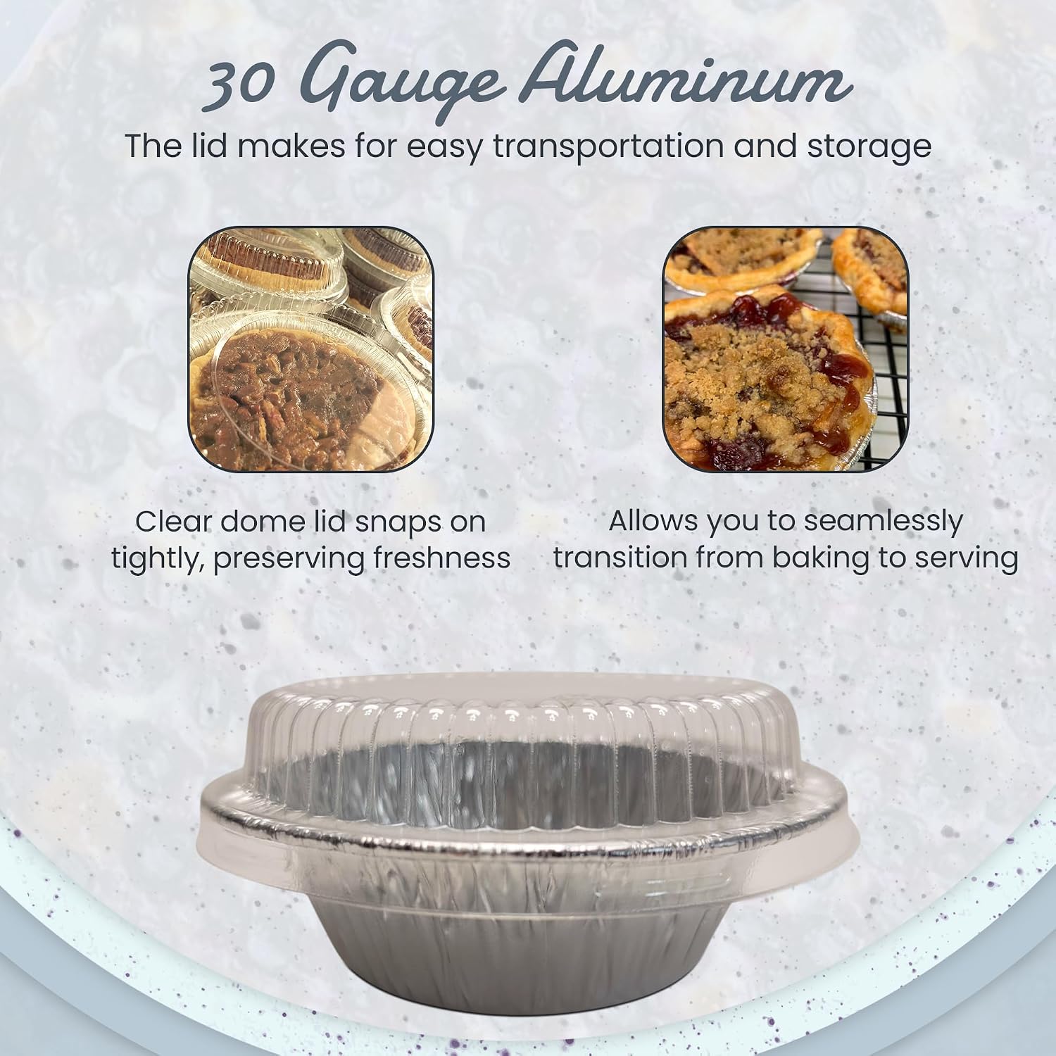 KitchenDance Mini Pie Tins with Snap-On Lids - Aluminum Pie Pans for Single Portions - Ideal for Fruit Tarts, Pies, Cheesecakes, Cobblers, Flan - Oven and Freezer Safe - 1152P (2000, Silver)