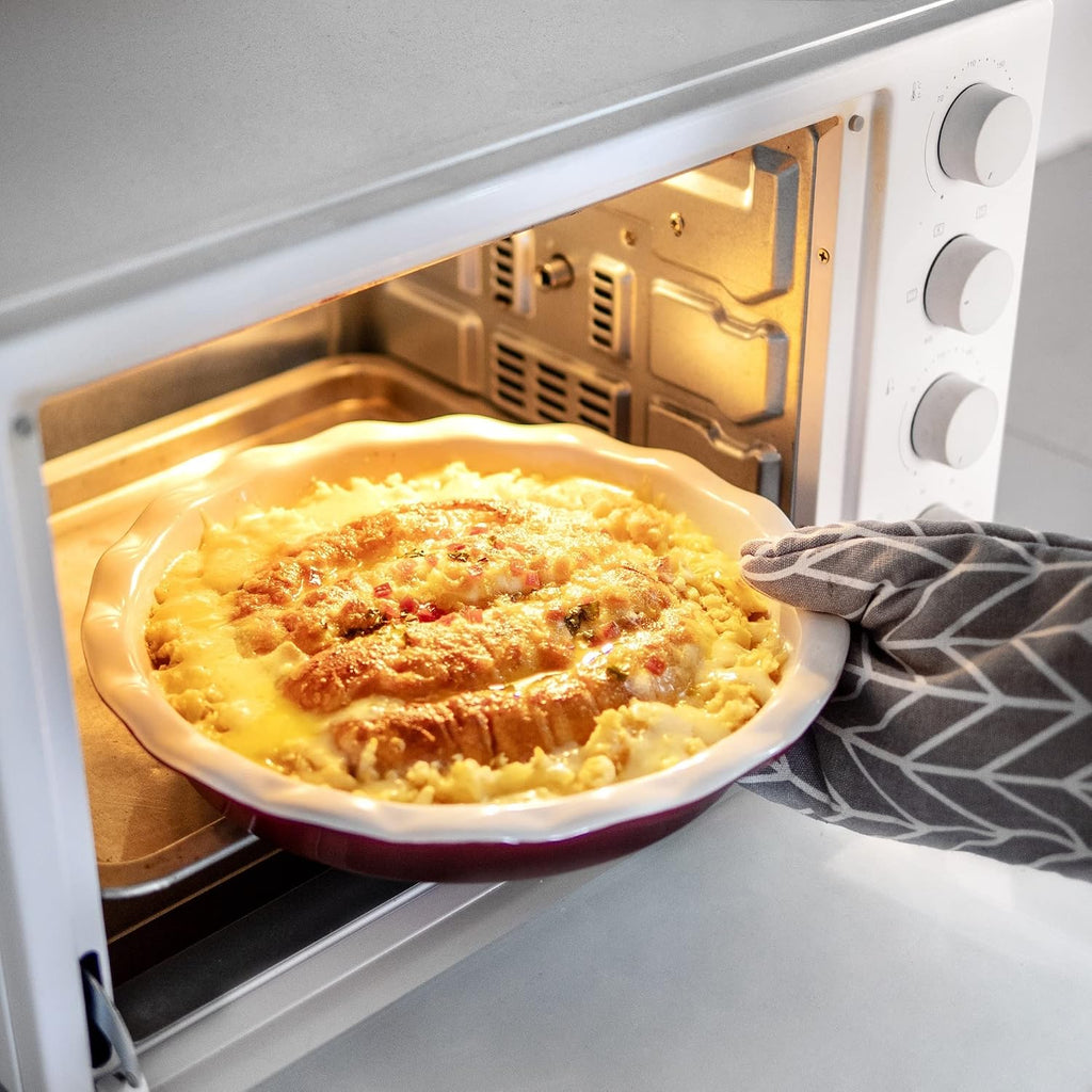 Bakeware Baking Tray Household Crinkle Rim Porcelain Roasting Pan Baking Dish Plate For Pancake,Bbq,Pizza,Fruit Pie,Quiche,Tarts Baking Pan