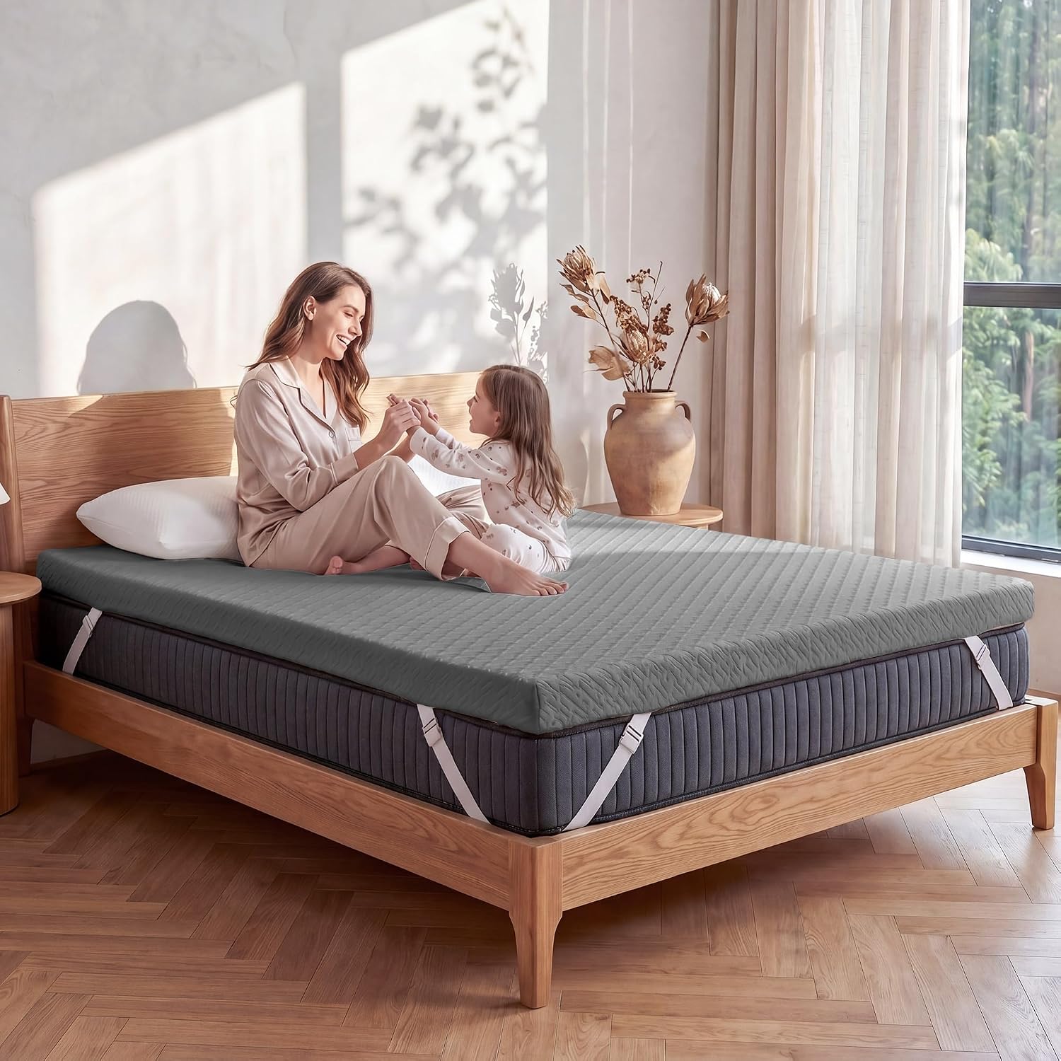 VALUXE 3 Inch Gel Memory Foam Mattress Topper Full Size High Density Cooling Pad Pressure Relief Bed Topper Grey (with Removable & Washable Bamboo Cover)