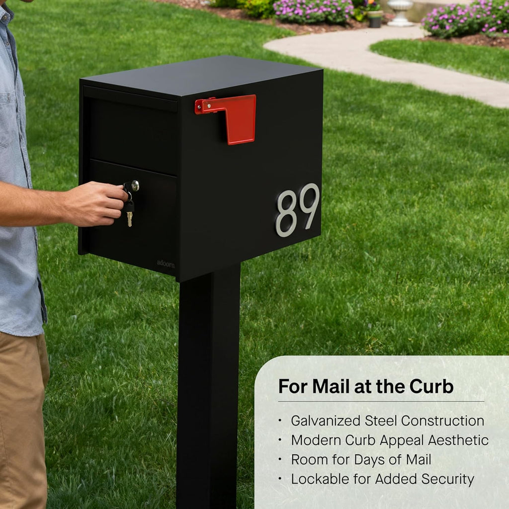Adoorn Lockable Post Mount Mailboxes for Outside - Large Anti-Theft Locking Mailbox for Packages and Letters - Weatherproof Construction - Durable Steel - 15.5' H x 12' W x 18.5' D - Black