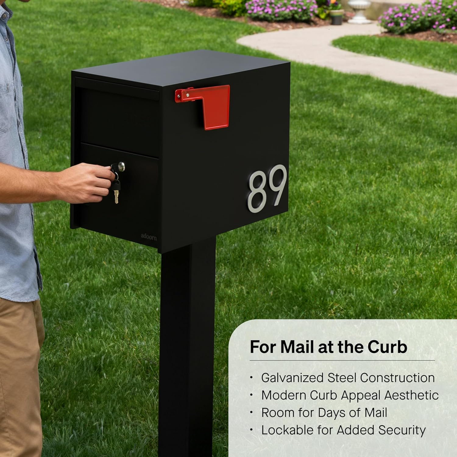 Adoorn Lockable Post Mount Mailboxes for Outside - Large Anti-Theft Locking Mailbox for Packages and Letters - Weatherproof Construction - Durable Steel - 15.5' H x 12' W x 18.5' D - Black