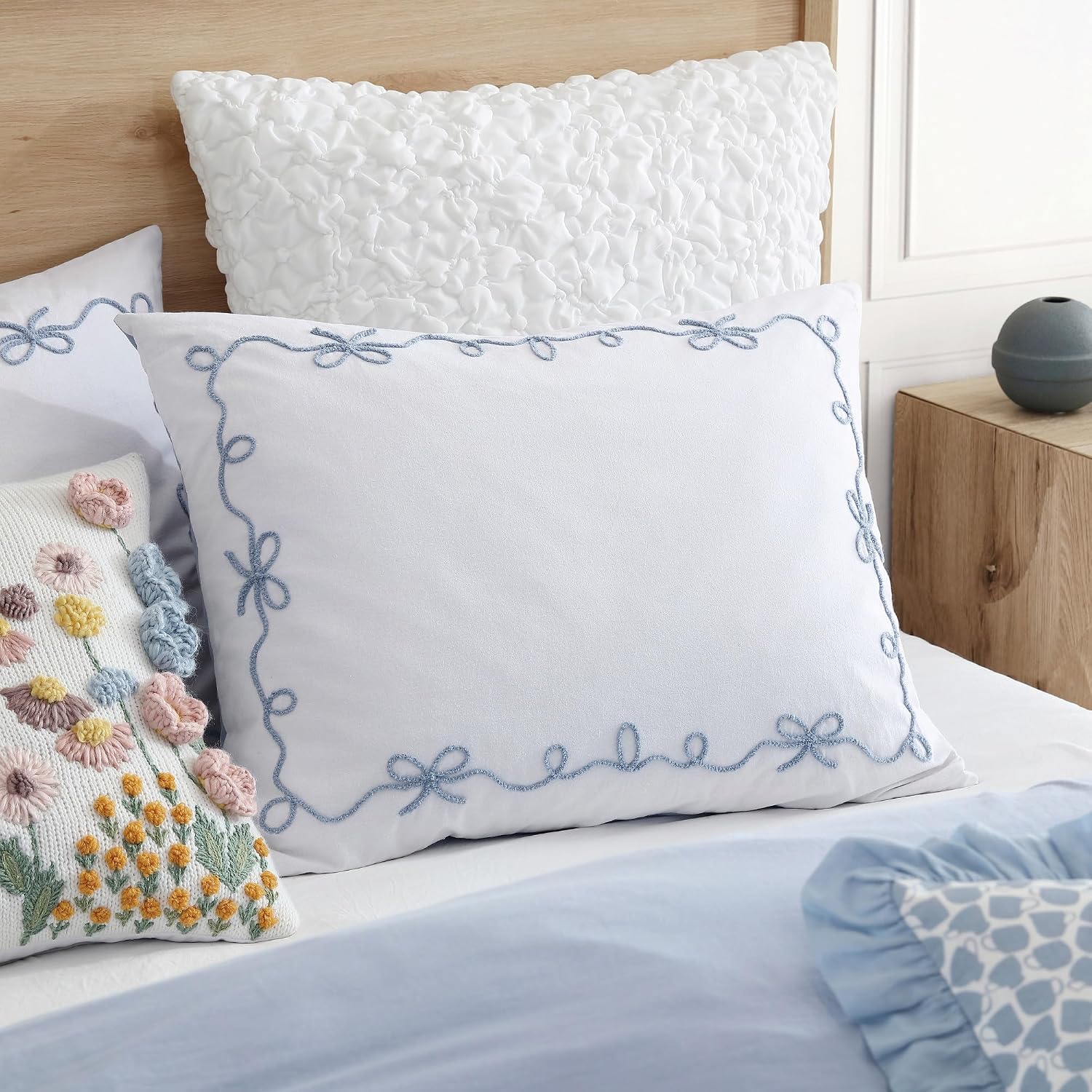 Peri Home Bows Duvet Cover Set 100% Cotton 2-Piece Bedding, Twin, Blue Sasha Bows