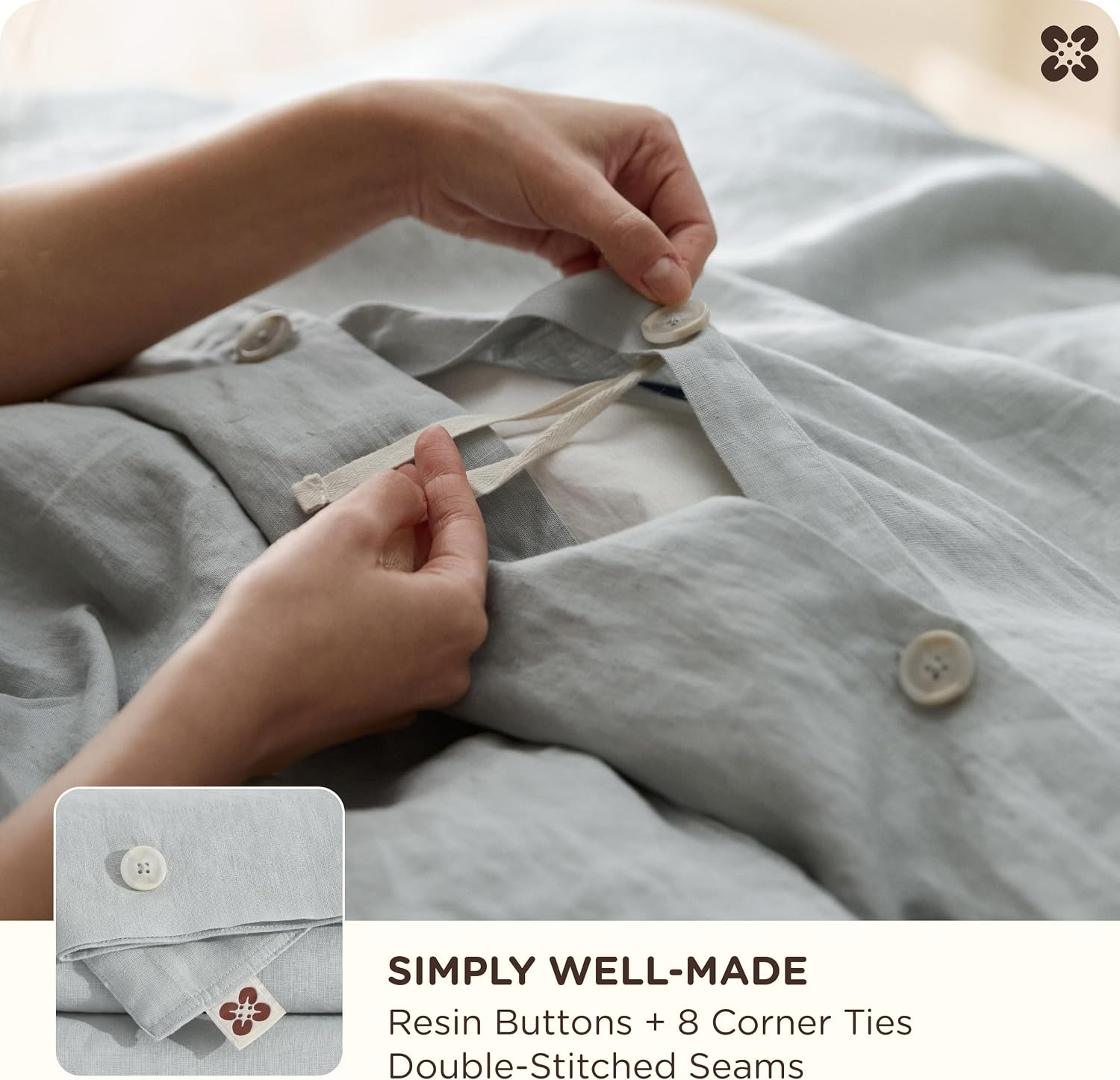 Bedsure 100% Linen Duvet Cover Queen Size, Washed 170 GMS European Flax-Linen, Soft 3pcs Bedding Set with Button Closure for Farmhouse, PureWoven Texture & Breathable for Hot Sleeper, Linen, Queen