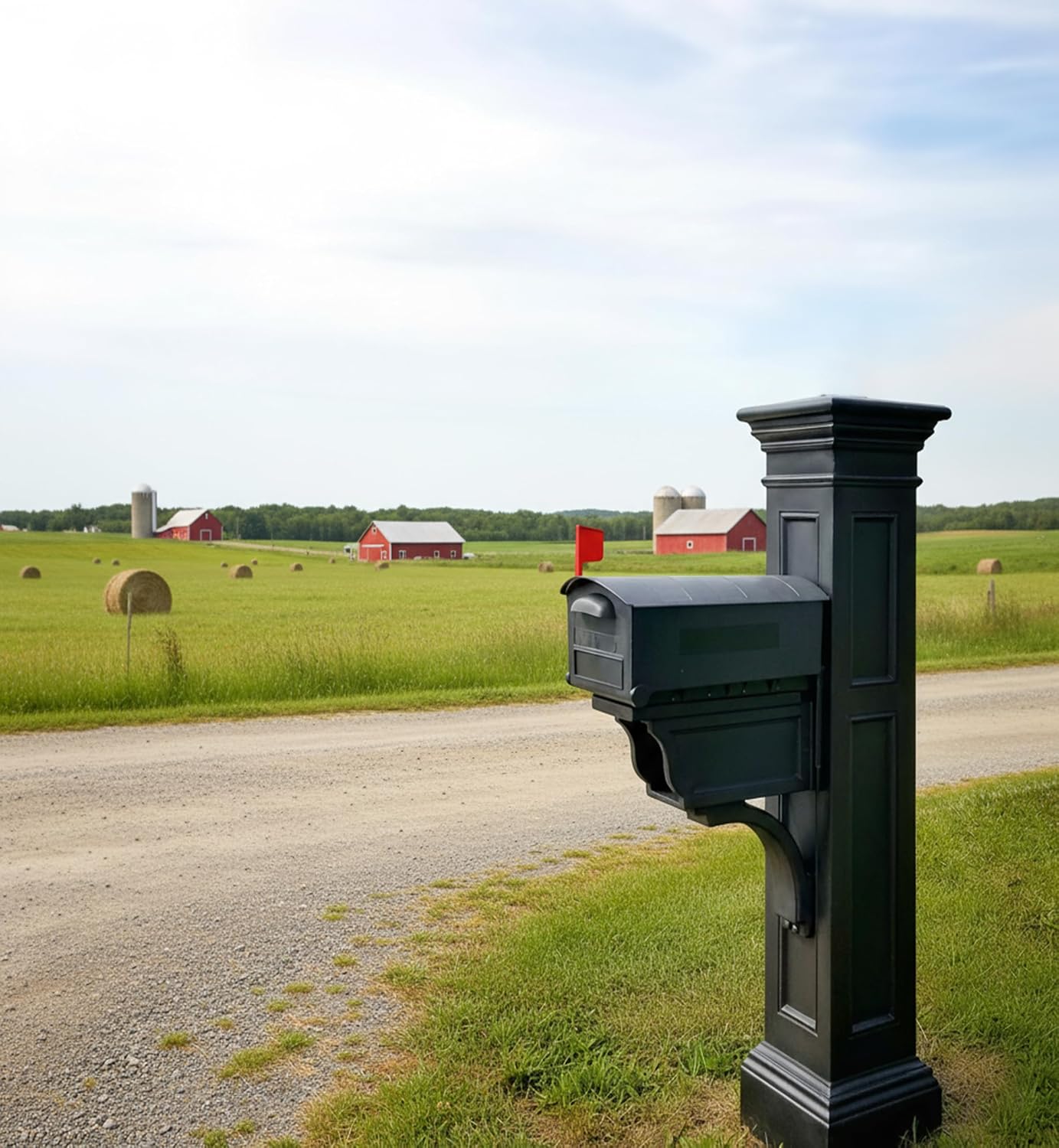 Mayne Inc. Liberty Single Arm Mail Post - Black - 31in L x 14in W x 64in H - Liberty Post & Arm, Hardware Kit (5805-B)