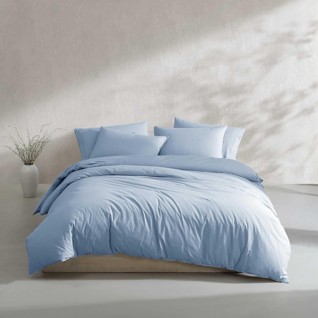 Calvin Klein - Queen Comforter Set, Modern Cotton Washed Percale Bedding with Matching Shams, Oeko-Tex Certified (Washed Percale Blue, Queen)