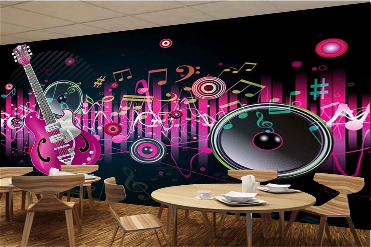 MWZ3528 Guitar Musical Signs Instruments HD 3D Wallpaper for Disco Club Karaoke[17 ft x 16 ft] / [518 cm x 488 cm]