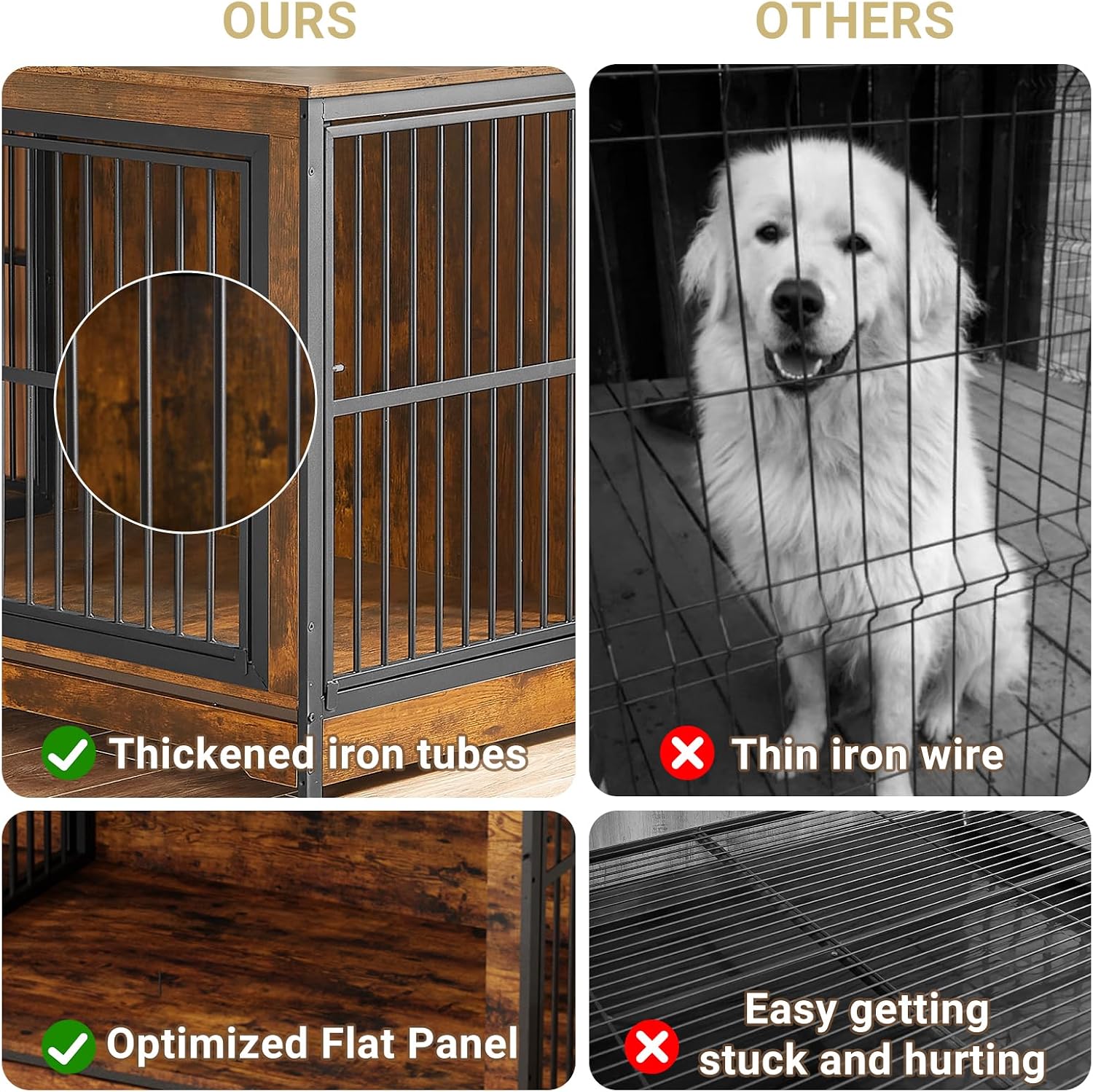 Rovibek 86' Stackable Dog Kennel Furniture with Removable Divider & 3 Doors, Double Dog Crates Furniture for 2 Dogs, Corner Dog Crate Furniture, Rustic Brown