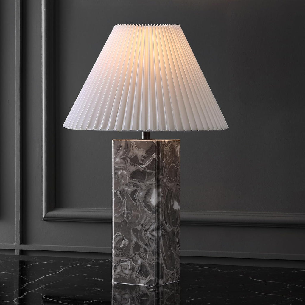 SAFAVIEH Couture Lighting Collection - Mackenzie Square Light Grey Table Lamp, 25' Modern Bedside or Living Room Light with White Cotton Shade, Dimmable with LED Bulb (CTL1080F)