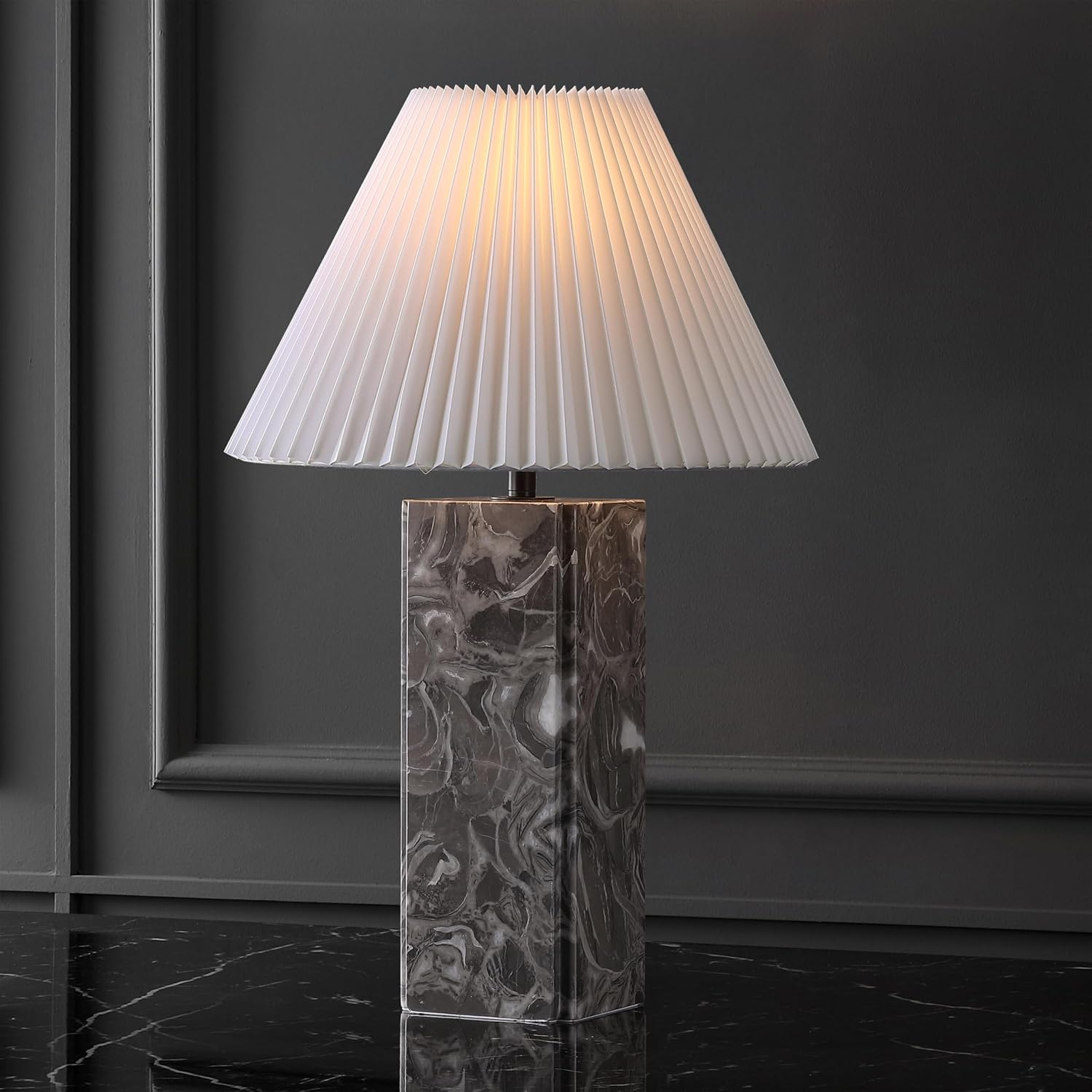 SAFAVIEH Couture Lighting Collection - Mackenzie Square Light Grey Table Lamp, 25' Modern Bedside or Living Room Light with White Cotton Shade, Dimmable with LED Bulb (CTL1080F)