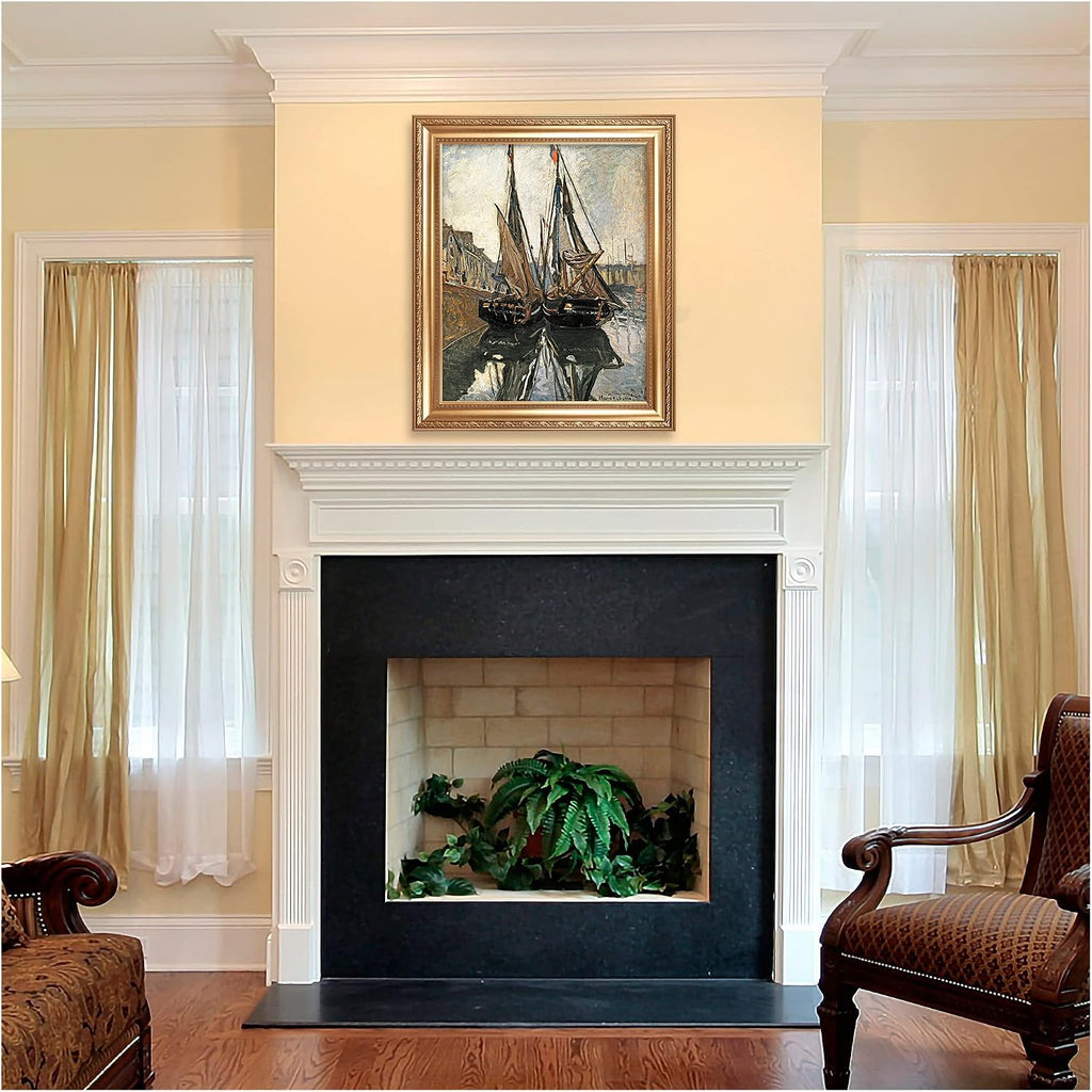 Boats by Claude Monet Painting Reproductions Framed Size:36x30 inches,Image Size:30x24 inches World Classic Reproductions For HomeDecor,Gold Frame