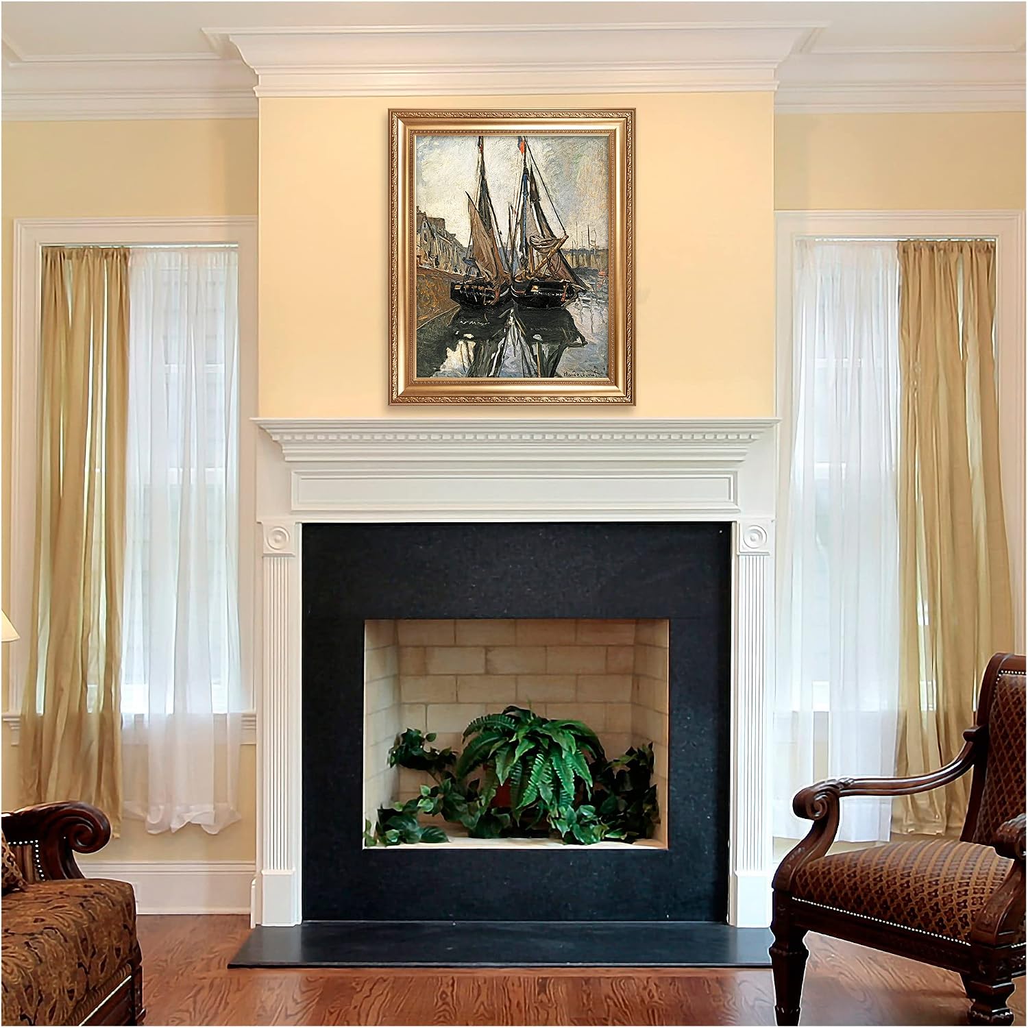 Boats by Claude Monet Painting Reproductions Framed Size:36x30 inches,Image Size:30x24 inches World Classic Reproductions For HomeDecor,Gold Frame