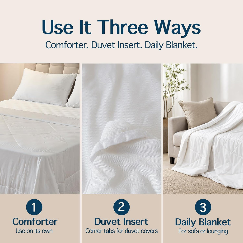 Lightweight Cooling Comforter, 100% Viscose from Bamboo Shell and Fill, Breathable Duvet Insert with Gentle Weight and Comforting Coverage, King 106' x 90'