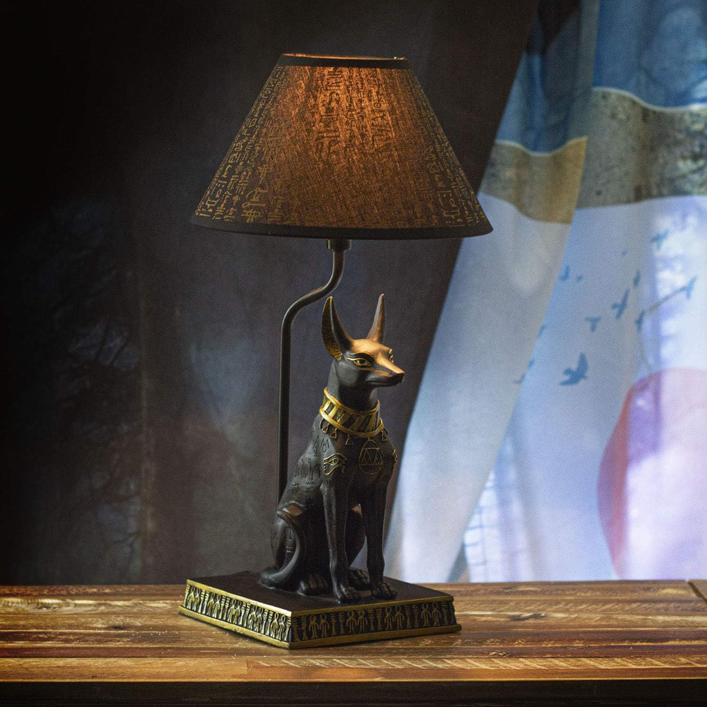Pacific Giftware Egyptian God of Underworld Anubis Sculptural Table Lamp with Shade 18 inch Tall (Black and Gold)