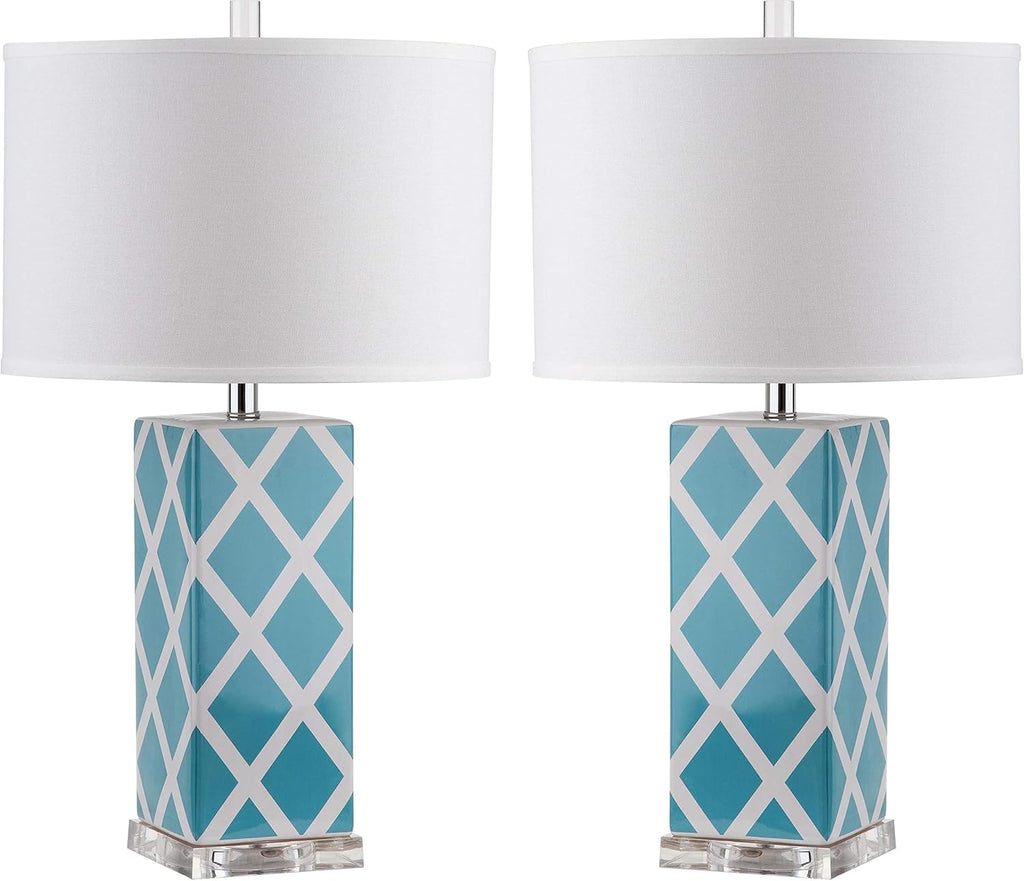 Safavieh Lighting Collection Garden Lattice Light Blue Table Lamp, Set of 2