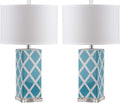 Safavieh Lighting Collection Garden Lattice Light Blue Table Lamp, Set of 2