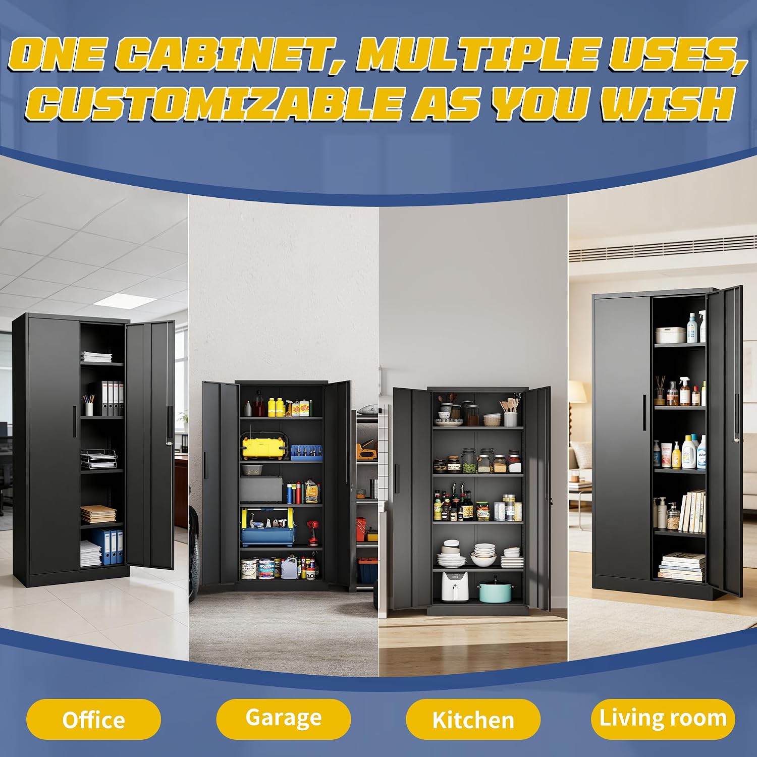 Metal Storage Cabinet with Doors and Adjustable Shelves, 71' Steel Garage Storage Cabinets with lock, Locking Tool Cabinet Utility Cabinets for Garage,Bathroom,Kitchen,Home Office,School,Shop