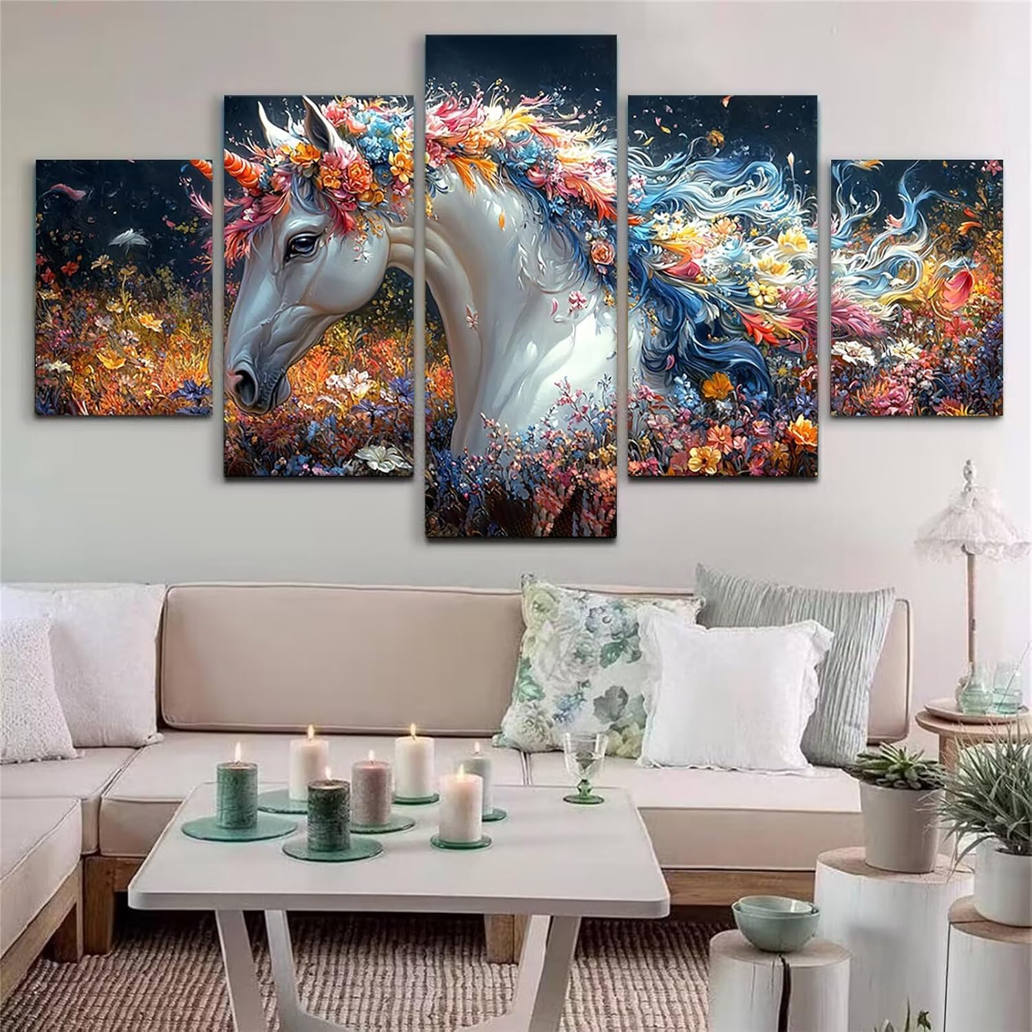 Unicorn Diamond Art 5 Piece Diamond Painting Animal 5D DIY Full Round Drill Dimond Art Paintings Rhinestones Crafts for Adults Gem Painting for Home Decor Large Artwork for Wall 60 x 120 Inch,Model231