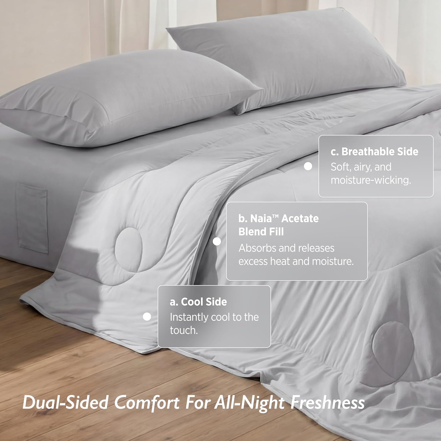 Breescape Cooling Comforter Queen Size - BlendTek™ Q-Max>0.46 Tech, Breathable Blanket for Hot Sleepers & Night Sweats Relief, Premium Lightweight Summer Bedding, 96x96 Inches, Misty Gray