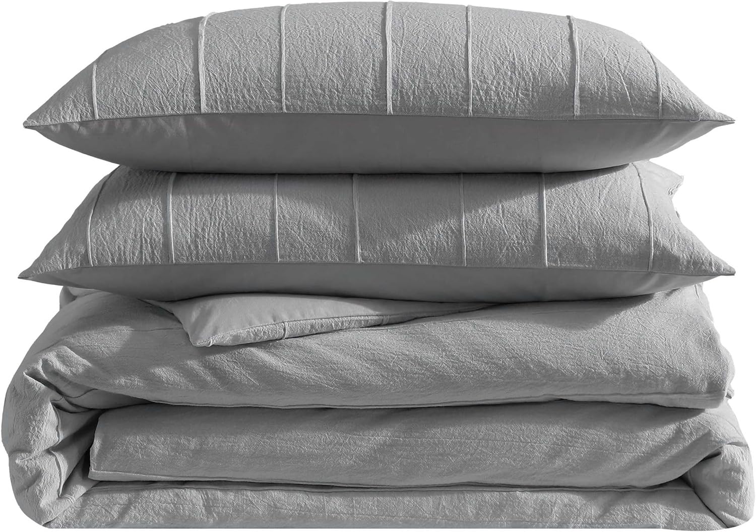 Vera Wang - Queen Comforter Set, Soft Cotton Bedding w/Smooth Cotton Percale Reverse, Lightweight for Year Round Comfort, 3 Piece Bed Set w/Matching Pillowcases (Woven Tucks Grey)