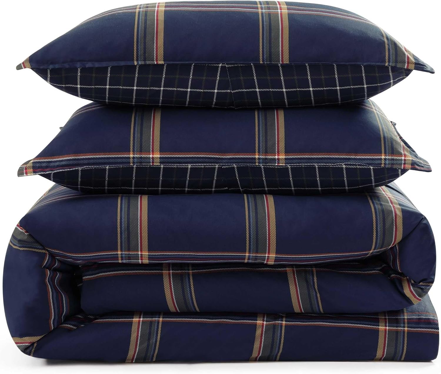 Tommy Hilfiger - Queen Duvet Covet Set, 100% Soft & Breathable Cotton Bedding, Lightweight for Year Round Comfort, 3 Piece Bed Set with Matching Button Closure Pillowcases (Beacon Plaid Blue)