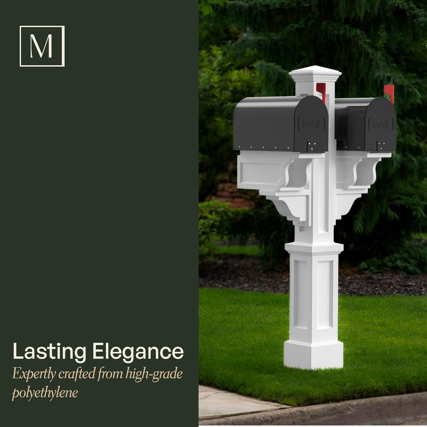 Mayne Rockport Double Arm Mail Post - White - 18in L x 23in W x 56.5in H - Standard Post, 2x Paper Holder Arms (5811-W)