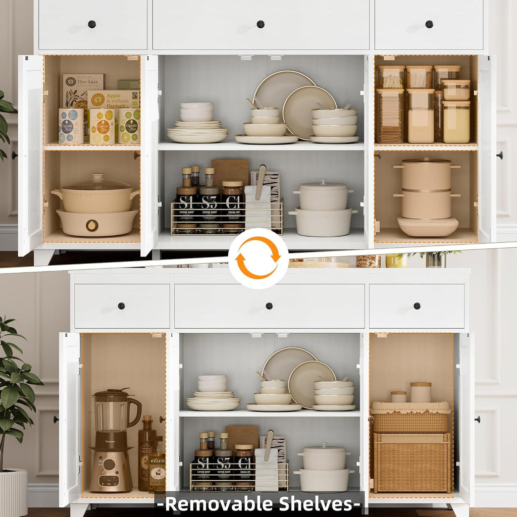 HIFIT 55' Large Kitchen Buffet Cabinet with Storage Drawers, Modern Sideboard Buffet Table Storage Cabinet with Doors and Shelves, Wood Coffee Bar Cabinet for Kitchen Dining Living Room, White