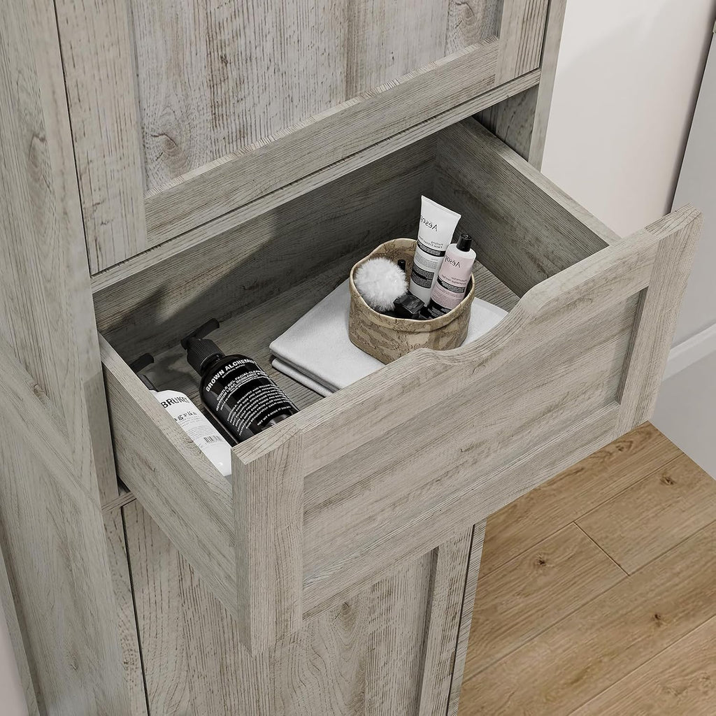 Iwell 67' Tall Bathroom Cabinet with Adjustable Shelves & 1 Drawer, Storage Cabinet with 2 Doors, Narrow Tall Cabinet, Floor Cabinet for Bathroom, Living Room, Home Office, Grey