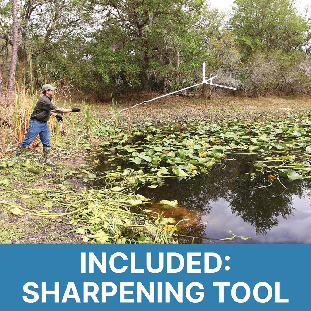 Jenlis Weed Razer Pro, Lake Weed Cutter, Large Pond Aquatic Plant Cutting Tool, Sharp Razor Blades Shear Cattail, Reed, Lilly & Chara Algae, Adjustable 30'-62' Inch Cut Width, 25' Foot Throw Rope