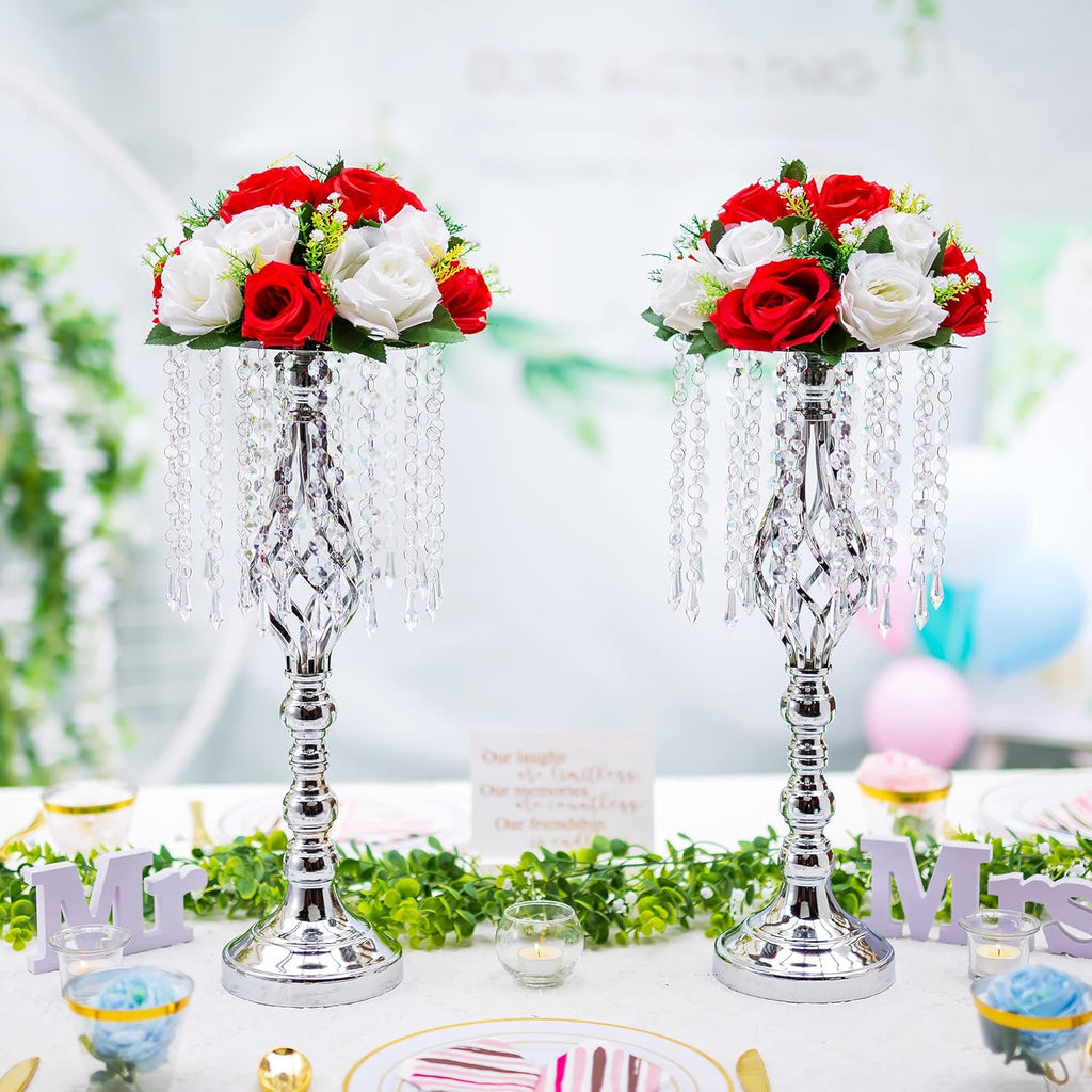 Sliver Vases Centerpieces for Weeding: 19.3' Tall Flower Stand with Crystal Patent for Table Center Piece Party Event Set of 10