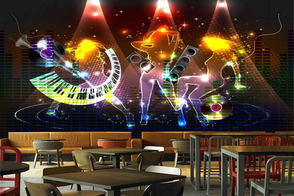 Mystic Walls MWZ3526 Singing Girls Musical Instruments Signs HD 3D Wallpaper for Disco Club Karaoke[20 ft x 15 ft] / [610 cm x 457 cm]