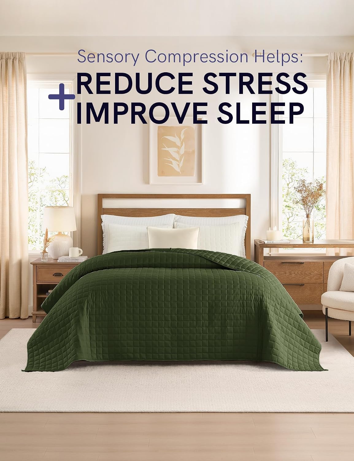 YnM Cotton King Size Weighted Blanket for Adults (88x104 Inches, 30 Pounds, Army Green), Smallest Compartments with Cooling Glass Beads,Heavy Blanket for Two Persons of 140~240lbs on Queen or King Bed