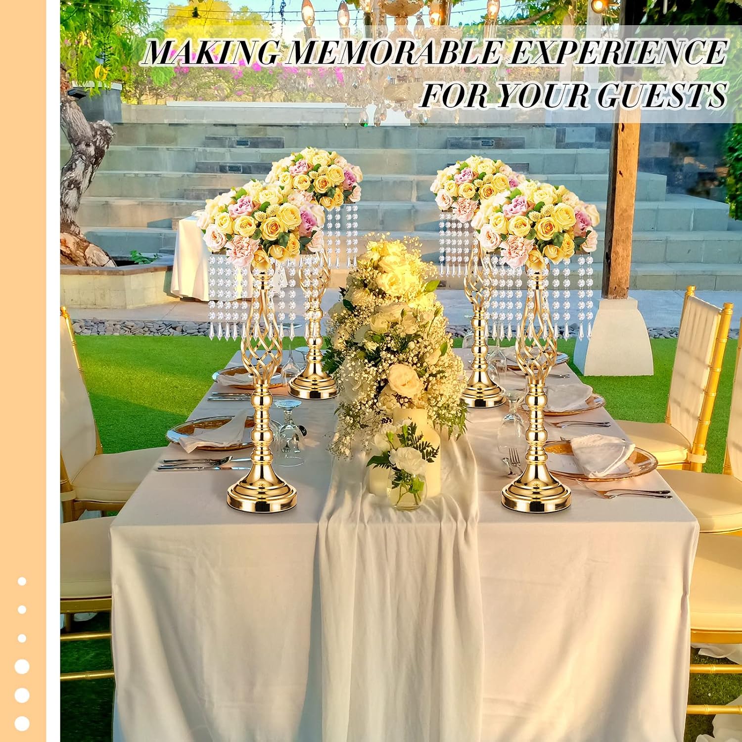 Sieral 15 Pcs Gold Wedding Centerpieces for Table Gold Crystal Flower Stand 19.3 Inch Tall Vase with Chandelier Metal Flower Holders for Wedding Bridal Shower Party Reception Dinner Tabletop Decor