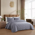 100% Viscose Derived from Bamboo Quilt Set, Soft Dreamer Cross Stitch Bedding, All Season Down Alternative Comforter with 4 Corner Loops, 2-Piece Set, Twin,Dark Grey