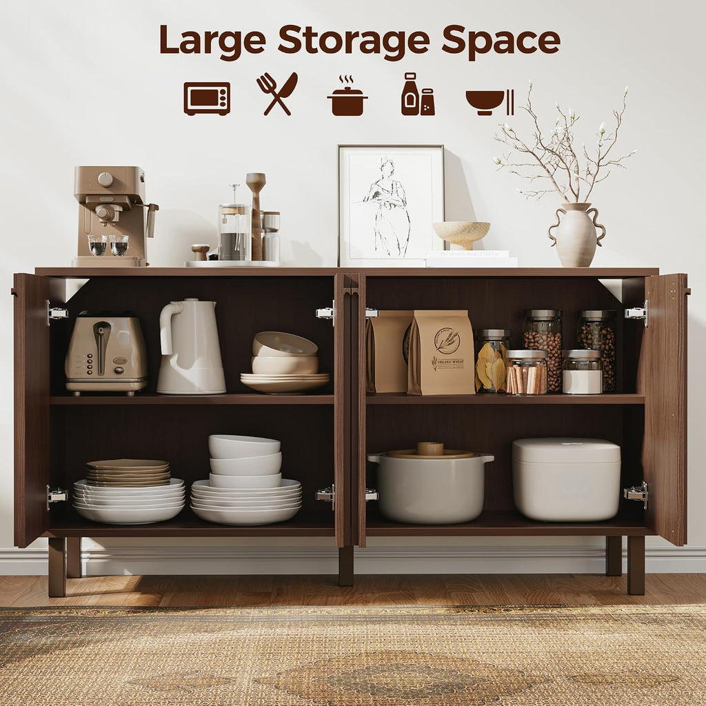 58 inch Sideboard Buffet Cabinet, Modern Credenza with 4 Doors & Adjustable Shelf, Large Coffee Bar Storage for Kitchen, Entryway