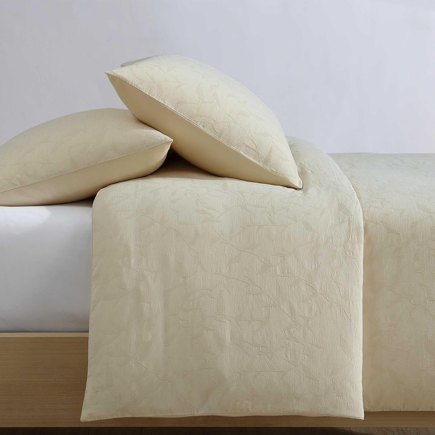Calvin Klein - Queen Comforter Set, Floral Inspired Soft Bedding with Matching Shams, Oeko-Tex Certified (Branching Leaves Beige, Queen)