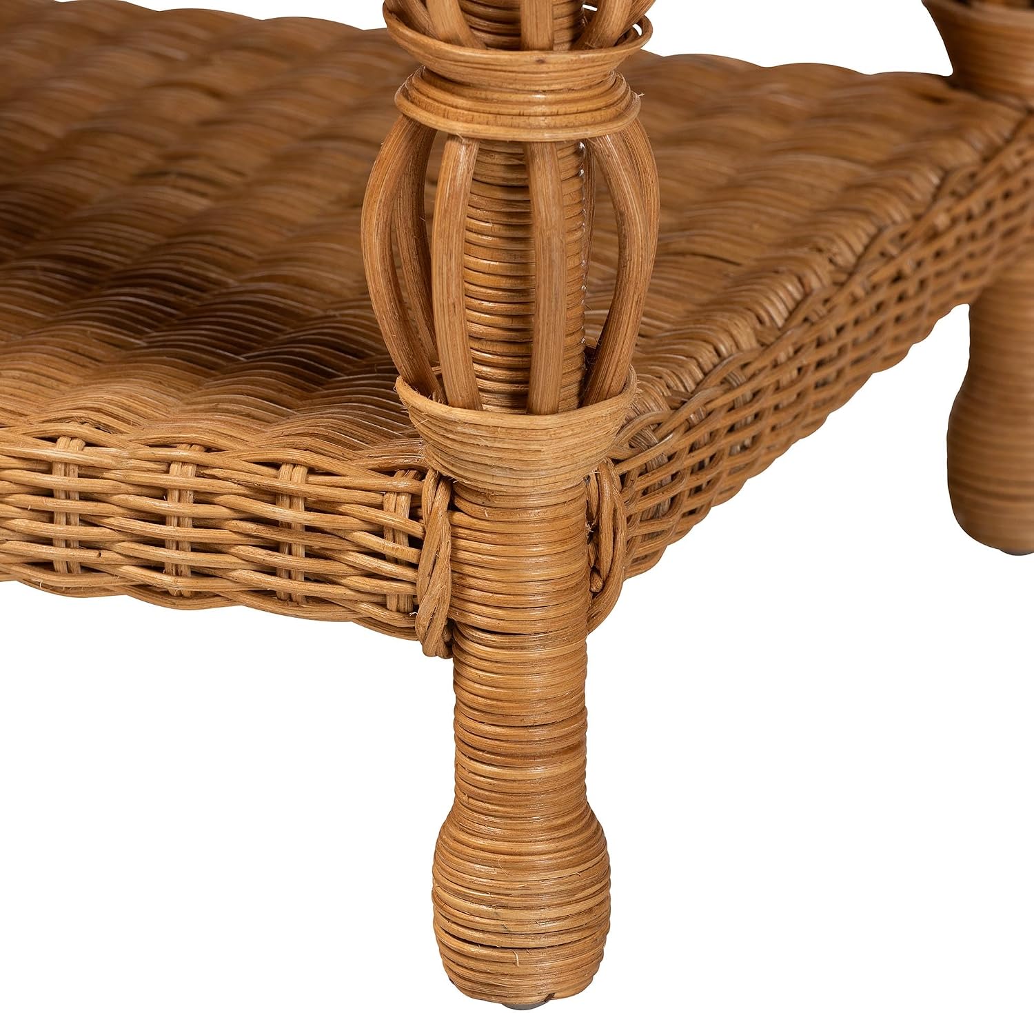 Bali & pari Dolby Natural Rattan Coffee Table - Handwoven Wicker Accent Table with Lower Shelf, Coastal Boho Style Living Room Centerpiece