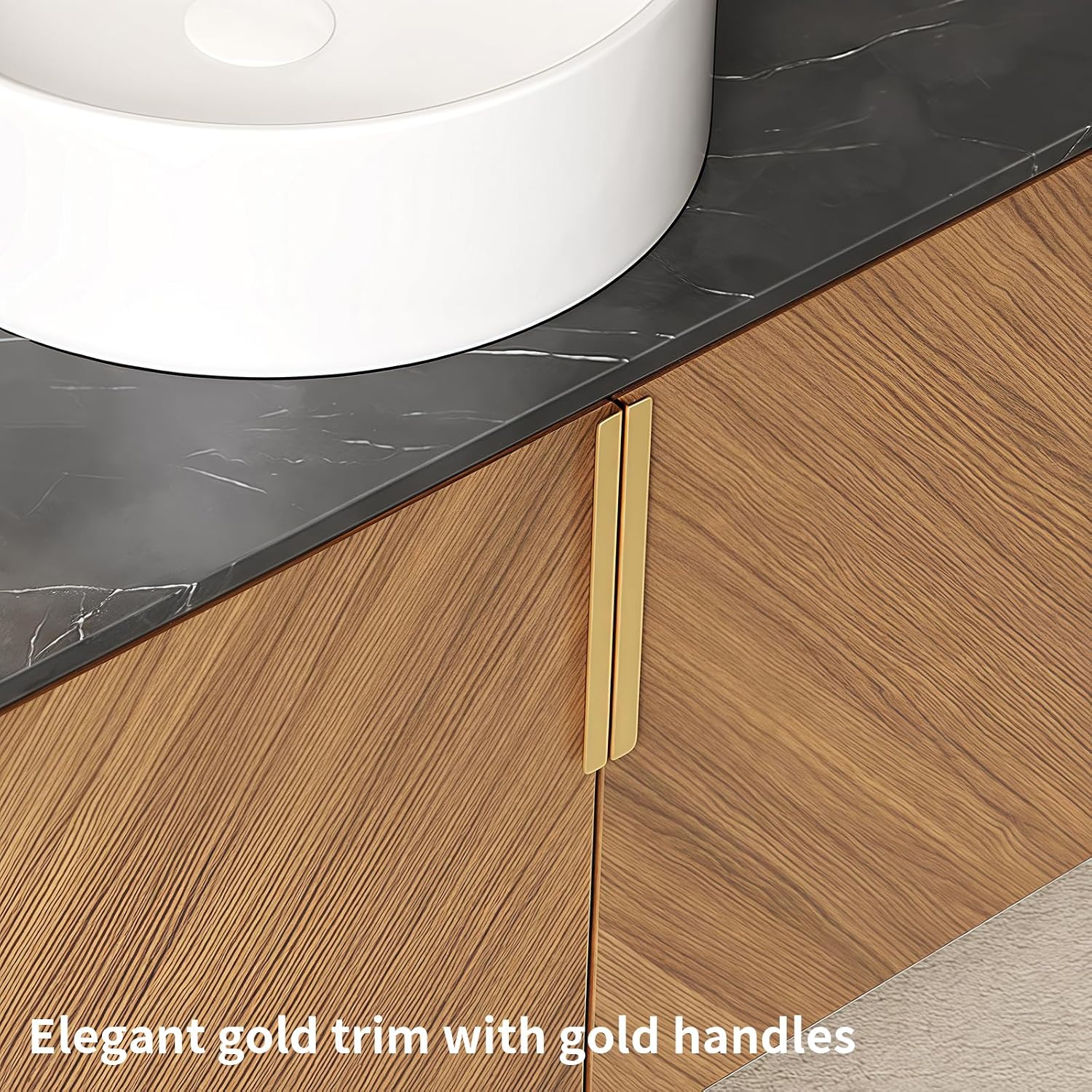 30 Inch Floating Vanity with Sink Combo, Modern Bathroom Vanity with Vessel Sink, Wall-Mounted Bathroom Vanity Cabinet with Doors, Sintered Stone Countertop and Round Basin,Brown Oak
