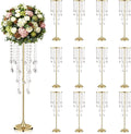 12 Pcs Tall Gold Crystal Wedding Centerpieces for Tables - 29.53' Tall Flower Stand for Wedding with Crystal Gold Vases for Centerpieces - 108g Weighted Base (Bases para Centros De Mesa)