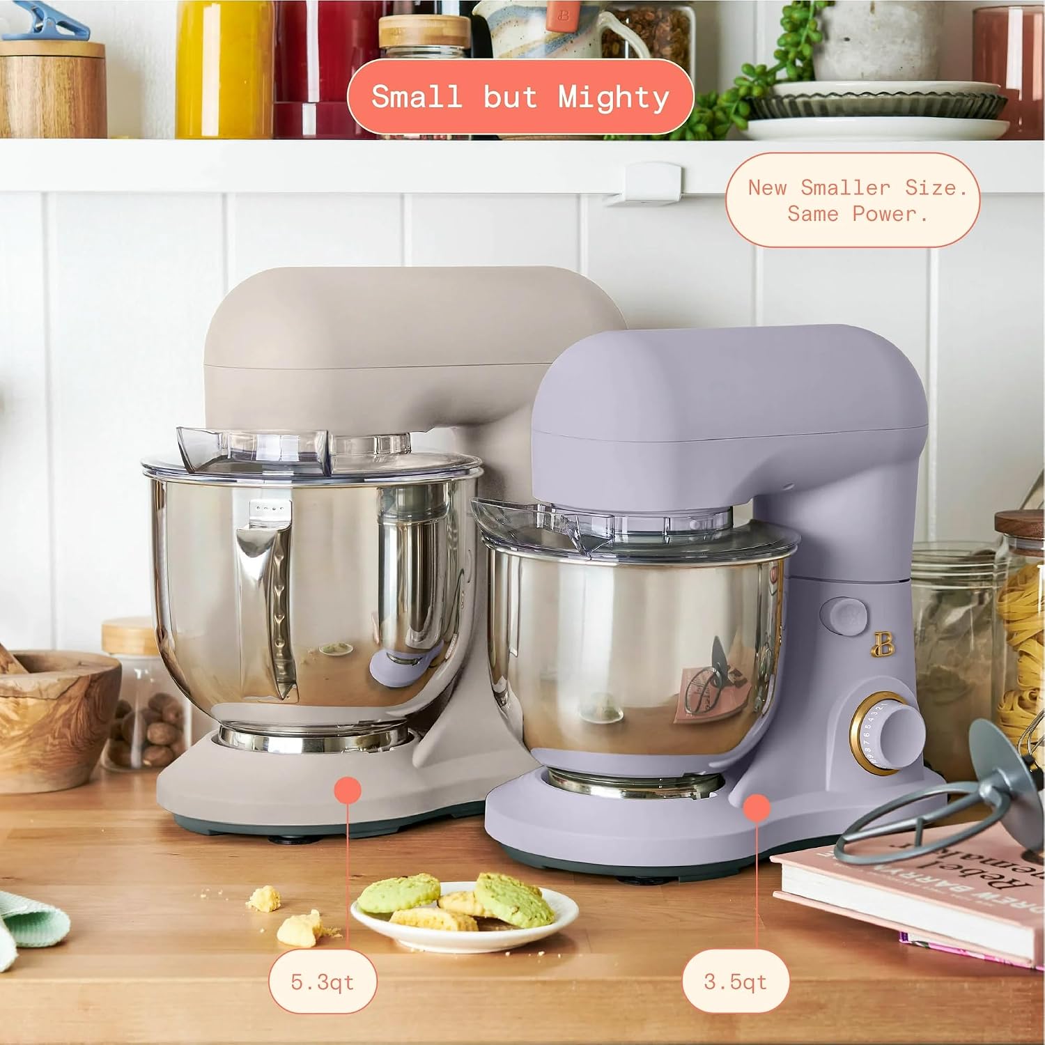 3.5 Qt Stand Mixer, 300W Powerful Motor, Tilt-Head Design with Stainless Steel Bowl, 12 Speeds, Includes Dough Hook Whisk Beater for Baking Mixing (Lavender)